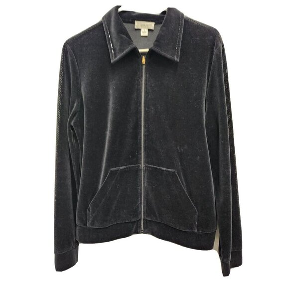 St. John Sport Womens Black Velvet Jacket Size Small Sequined Full Zip Collared - Picture 1 of 9